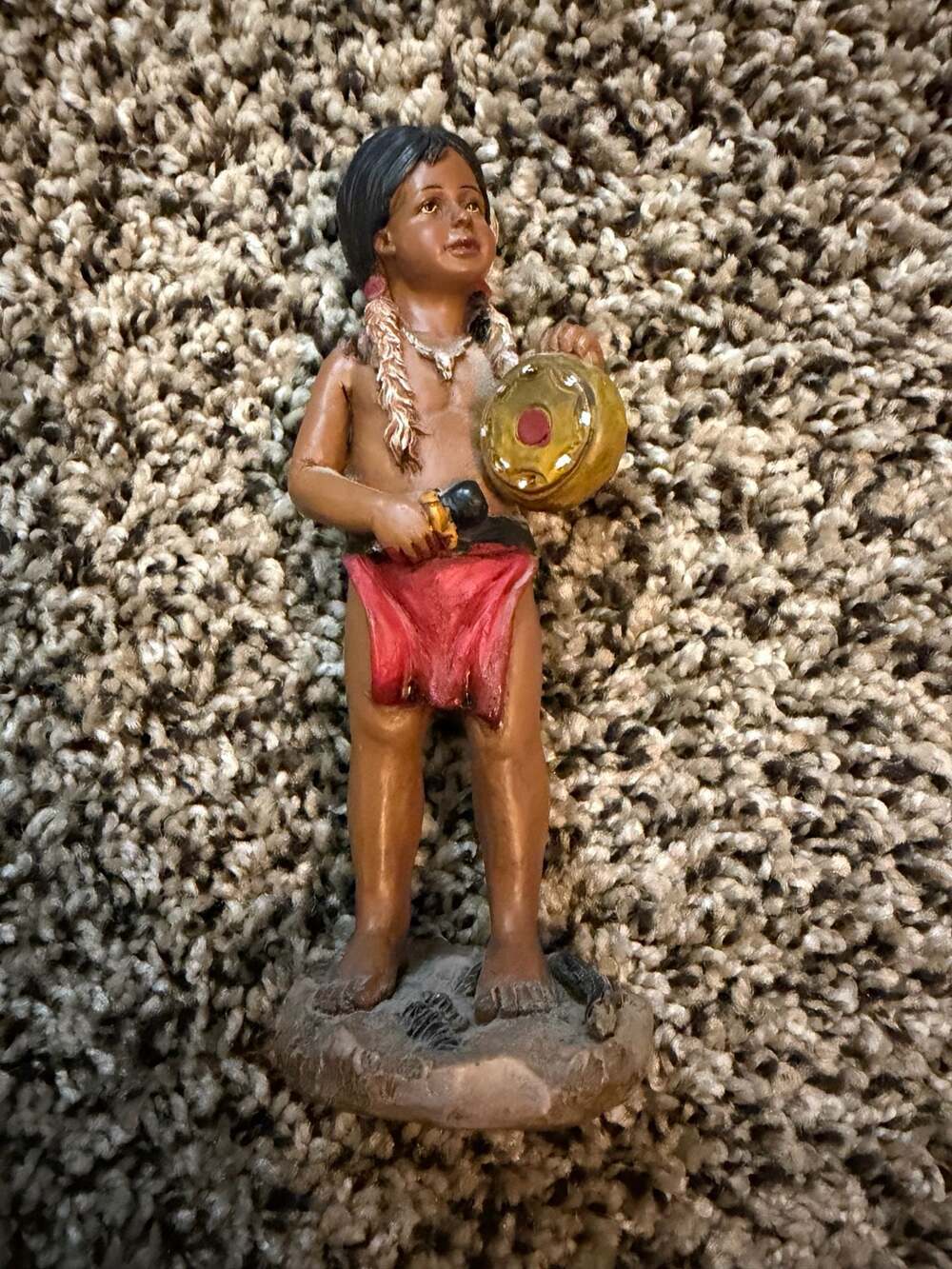Vintage Taino Indigenous Boy Figurine with Drum
